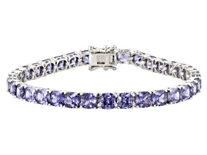 Blue Cubic Zirconia Rhodium Plated Ottone Tennis Bracelet 28.35ctw