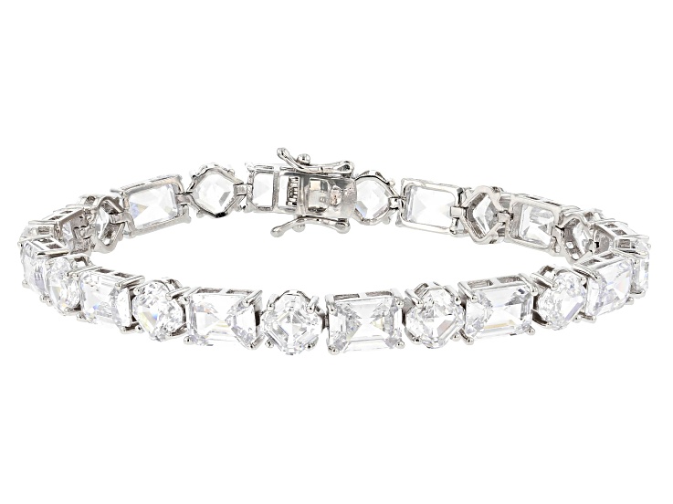 White Cubic Zirconia Rhodium Plated Asscher Cut Bracelet 44.28ctw
