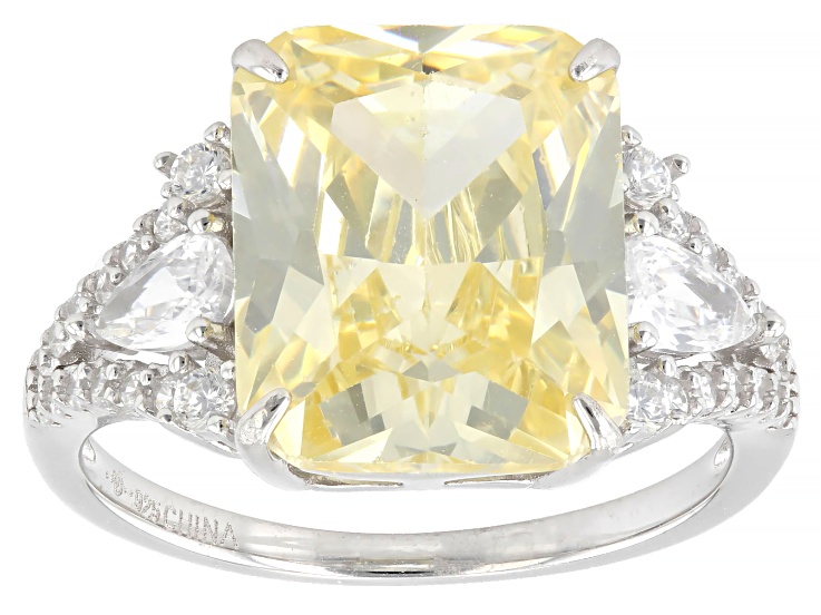 Yellow and White Cubic Zirconia Rhodium Over Sterling Silver Fire Cut Ring 10.23ctw