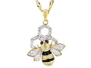 Black Spinel With Yellow And White Cubic Zirconia 18k Yellow Gold Plated Bee Pendant 0.68ctw