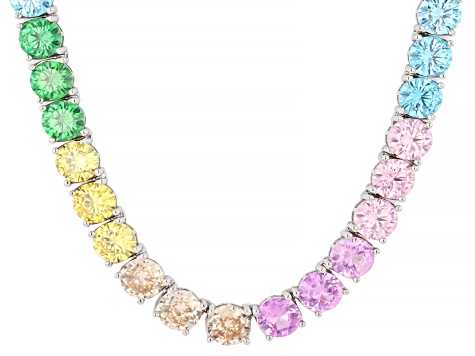 Multi-Color Cubic Zirconia Rhodium Plated Tennis Necklace 95.61ctw