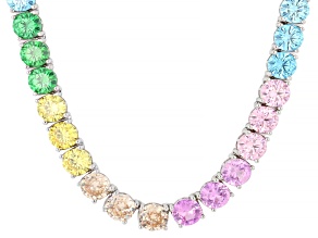 Multi-Color Cubic Zirconia Rhodium Plated Tennis Necklace 95.61ctw