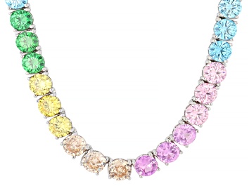 Picture of Multi-Color Cubic Zirconia Rhodium Plated Tennis Necklace 95.61ctw
