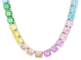 Multi-Color Cubic Zirconia Rhodium Plated Tennis Necklace 95.61ctw