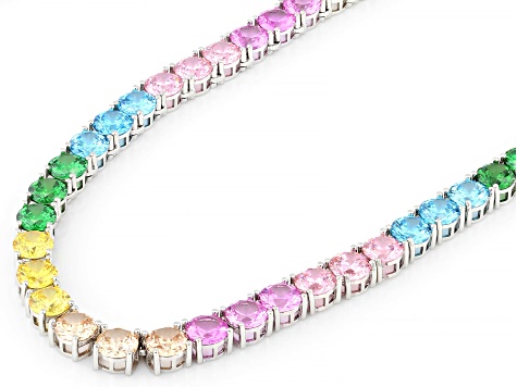 Multi-Color Cubic Zirconia Rhodium Plated Tennis Necklace 95.61ctw