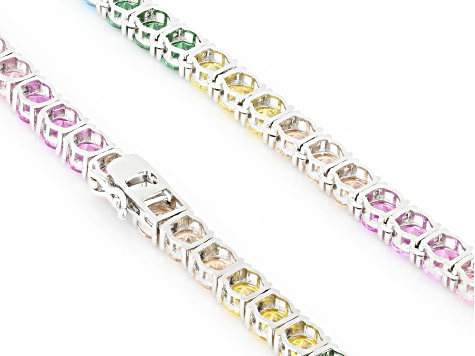 Multi-Color Cubic Zirconia Rhodium Plated Tennis Necklace 95.61ctw