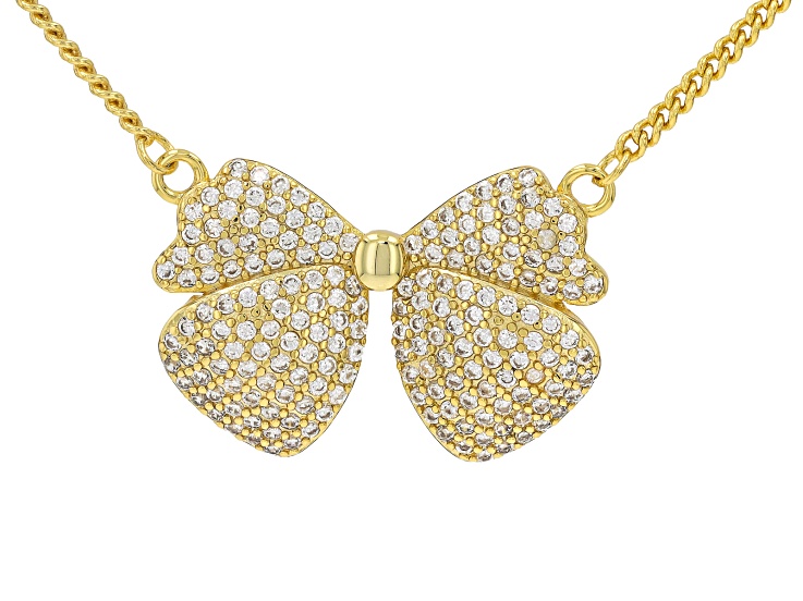 White Cubic Zirconia 18k Yellow Gold Plated Bow Necklace 1.27ctw
