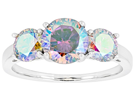 Aurora Borealis Cubic Zirconia Rhodium Plated Ring, Stud, and