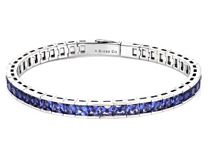 4mm Blue Cubic Zirconia Rhodium Plated Ottone Flex Bangle Bracelet 14.45ctw