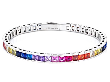 Picture of 4mm Multi- Color Cubic Zirconia Rhodium Plated Flex Bangle Bracelet 14.45ctw