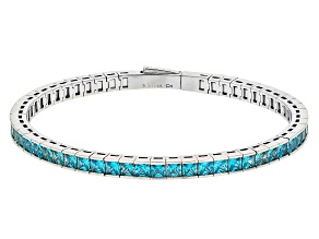3mm Blue Cubic Zirconia Rhodium Plated Flex Bangle Bracelet 6.40ctw