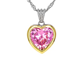 Pink Cubic Zirconia Rhodium and 18k Yellow Gold Plated Heart Pendant With Chain 8.67ctw