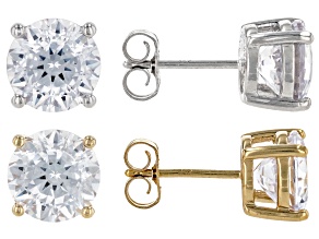Cubic Zirconia Platinum And 18k Yellow Gold Over Silver Set Of Two Studs in Velvet Heart Box