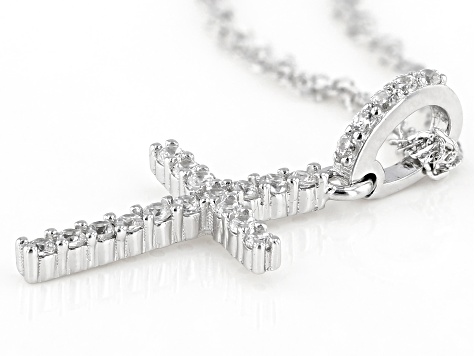 White Cubic Zirconia Rhodium Over Sterling Silver Children's Cross Pendant With Chain 0.38ctw