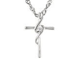 White Cubic Zirconia Rhodium Over Sterling Silver Childrens Cross Pendant With Chain 0.05ctw