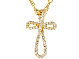 White Cubic Zirconia 18K Yellow Gold Over Sterling Silver Childrens Cross Pendant With Chain