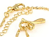 White Cubic Zirconia 18K Yellow Gold Over Sterling Silver Childrens Cross Pendant With Chain
