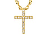 White Cubic Zirconia 18K Yellow Gold Over Sterling Silver Childrens Cross Pendant With Chain
