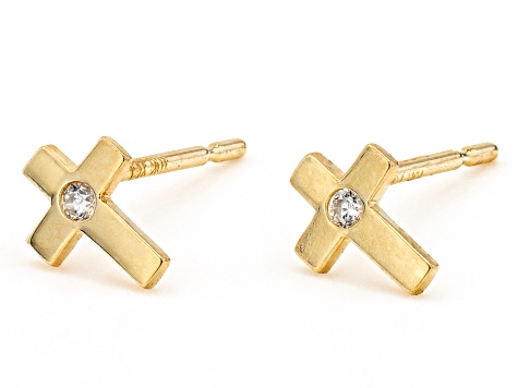 White Cubic Zirconia 10k Yellow Gold Childrens Earrings 0.04ctw