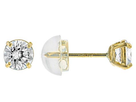 White Cubic Zirconia 10k Yellow Gold Childrens Earrings 0.86ctw