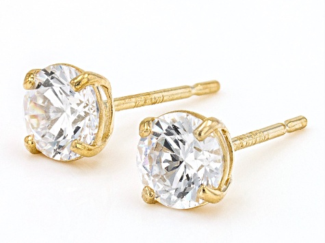 White Cubic Zirconia 10k Yellow Gold Childrens Earrings 0.86ctw