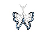 Blue Diamond Rhodium Over Sterling Silver Butterfly Pendant With Chain 0.30ctw