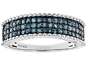 Blue Diamond Rhodium Over Sterling Silver Multi-Row Ring 0.50ctw