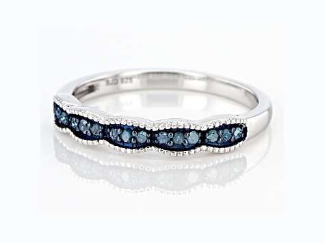 Blue Diamond Rhodium Over Sterling Silver Band Ring 0.15ctw