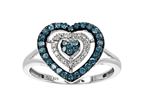 Blue And White Diamond Rhodium Over Sterling Silver Heart Ring 0 35ctw k040 Jtv Com