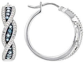 Blue Diamond Rhodium Over Sterling Silver Crossover Hoop Earrings 0.50ctw