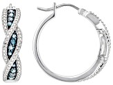 Blue Diamond Rhodium Over Sterling Silver Crossover Hoop Earrings 0.50ctw