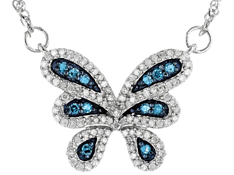 Blue Velvet Diamonds™ And White Diamond Rhodium Over Sterling Silver Butterfly Necklace 0.45ctw
