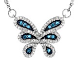 Blue Velvet Diamonds™ And White Diamond Rhodium Over Sterling Silver Butterfly Necklace 0.45ctw