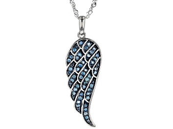 Picture of Blue Velvet Diamonds™ Rhodium Over Sterling Silver Angel Wing Pendant With Chain 0.40ctw