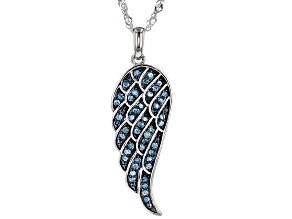 Blue Velvet Diamonds™ Rhodium Over Sterling Silver Angel Wing Pendant With Chain 0.40ctw
