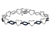 Blue Diamond Rhodium Over Sterling Silver Heart Bracelet 0.90ctw