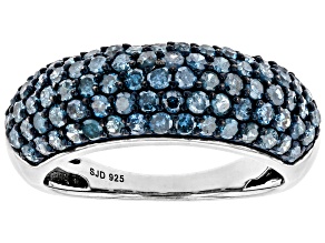 Blue Diamond Rhodium Over Sterling Silver Multi-Row Ring 1.50ctw