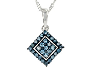 Blue Diamond Rhodium Over Sterling Silver Cluster Pendant With Chain 0.60ctw