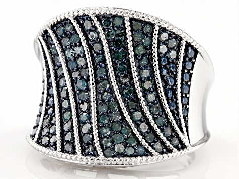 Blue Diamond Rhodium Over Sterling Silver Statement Ring 0.95ctw