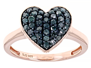 Picture of Blue Diamond 14k Rose Gold Over Sterling Silver Heart Ring 0.55ctw