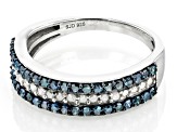 Blue And White Diamond Rhodium Over Sterling Silver Multi-Row Ring 0.75ctw