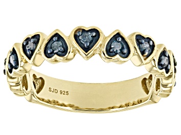 Picture of Blue Diamond 14k Yellow Gold Over Sterling Silver Heart Band Ring 0.30ctw
