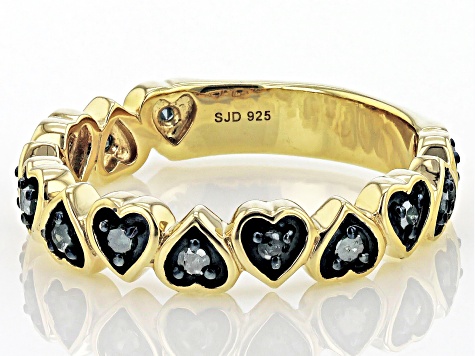 Blue Diamond 14k Yellow Gold Over Sterling Silver Heart Band Ring 0.30ctw