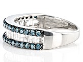 Blue And White Diamond Rhodium Over Sterling Silver Multi-Row Ring 1.00ctw