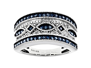 Blue And White Diamond Rhodium Over Sterling Silver Band Ring 0.55ctw