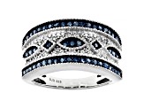 Blue And White Diamond Rhodium Over Sterling Silver Band Ring 0.55ctw
