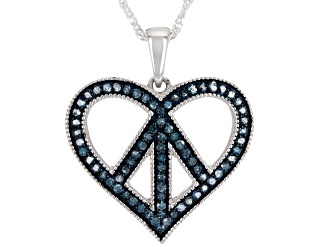 Blue Diamond Rhodium Over Sterling Silver Heart Pendant with Chain 0.70ctw