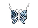 Blue And White Diamond Rhodium Over Sterling Silver 18" Butterfly Necklace 0.70ctw