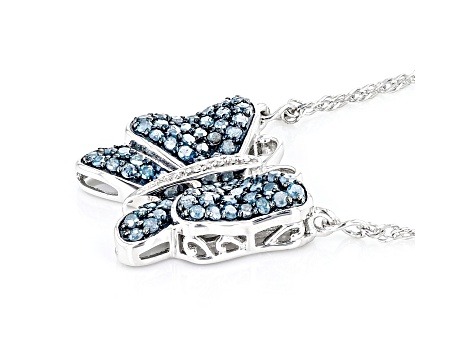 Blue And White Diamond Rhodium Over Sterling Silver 18" Butterfly Necklace 0.70ctw