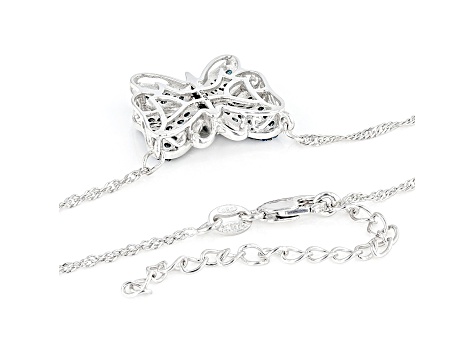 Blue And White Diamond Rhodium Over Sterling Silver 18" Butterfly Necklace 0.70ctw